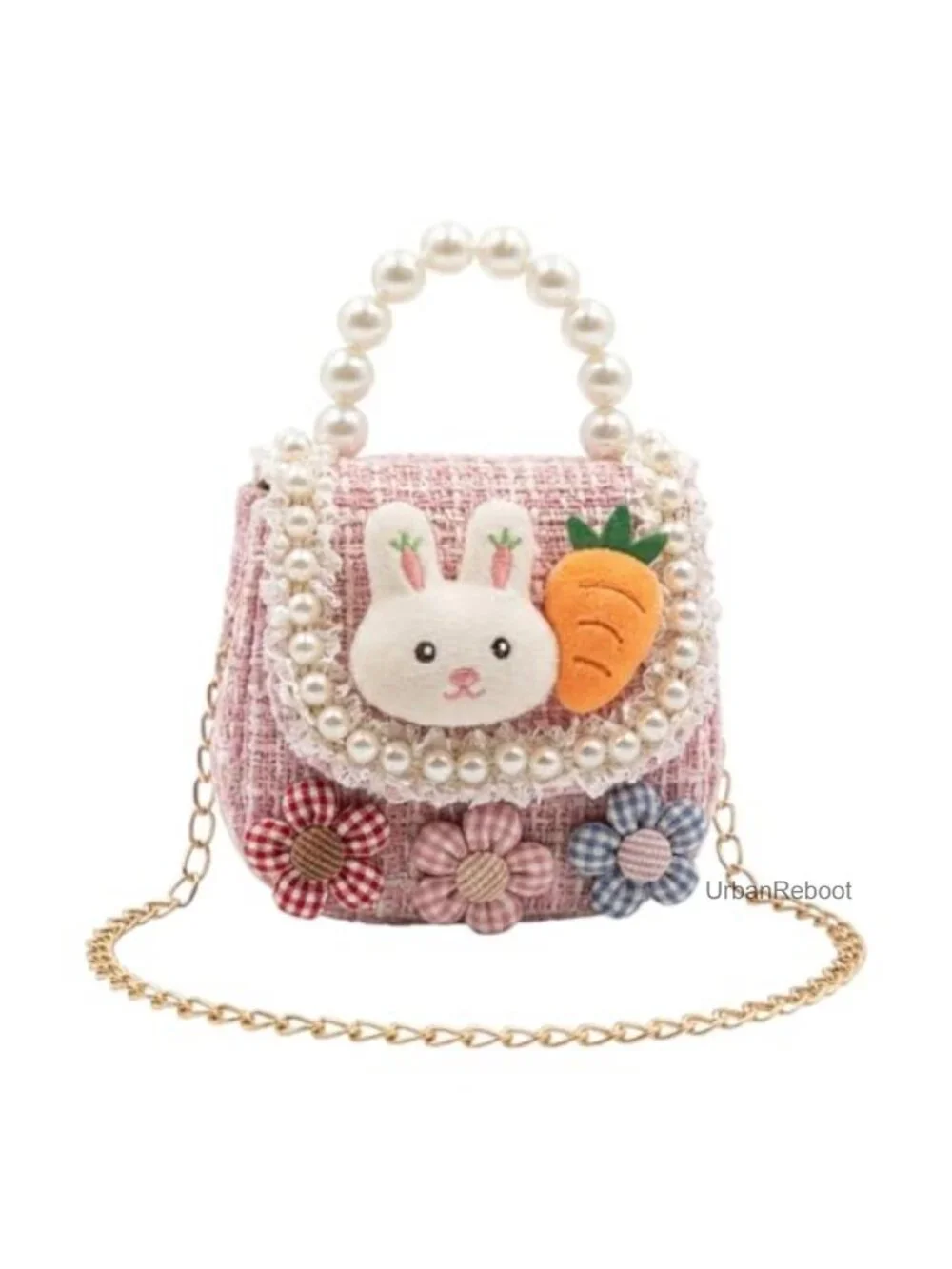 Tweed Mini Crossbody Bag Pearl Handle Bunny Carrot Plush Charms